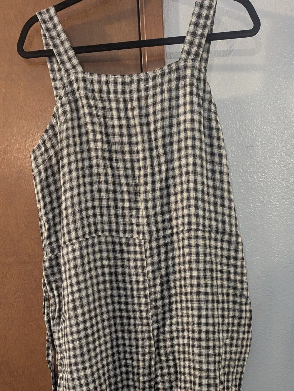 QUINCE European Linen Gingham Tie-Waist Jumpsuit - Black & White XL